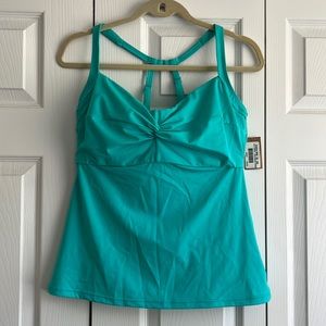 Title Nine Pele Tankini TOP ONLY Solid Bright Turquoise NWT 38DD Swim Top